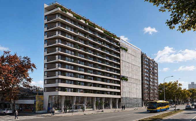 Render del edificio AVIT de Foquier Desarrollos Inmobiliarios