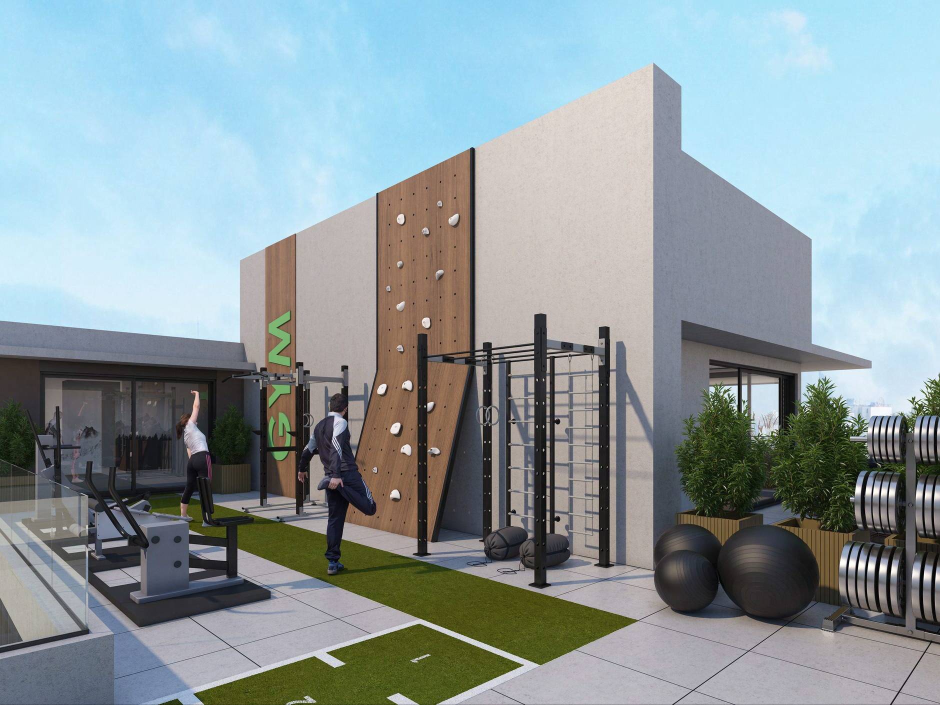 Gimnasio exterior del nuevo edificio AVIT de Foquier Desarrollos